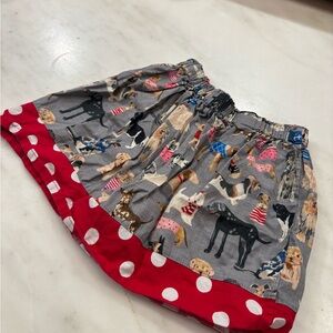 Gray and Red Polka Dot Kids Skirt with dog pattern - handmade